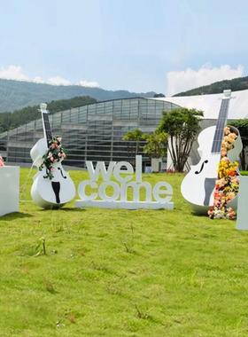 户外美陈摆件金属烤漆立体字落地装饰仿真大提琴雕塑庭院装饰摆件