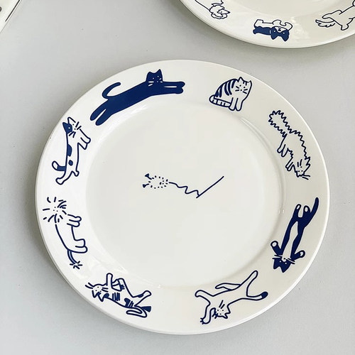 安木良品 工厂订单 韩国ins风可爱猫狗陶瓷餐厅家用甜品点心圆盘 - 图3