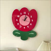 Cartoon Tulips Literature and Art Brief Creative Decorative Hanging Wall Watch Florist Living-room Personality Mute original time hanging bell