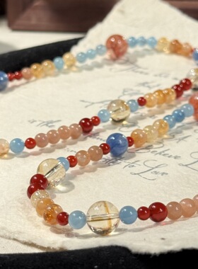 天然海蓝宝双圈多宝水晶手串女时尚小众原创设计精致百搭高级手链