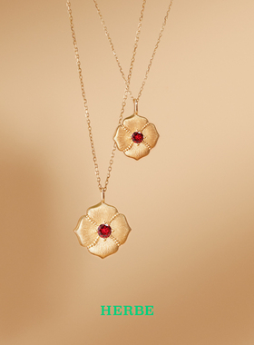 HERBE合璧 柿蒂纹样k金红宝石生辰石项链轻定制 通勤时尚百搭女款