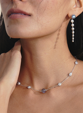 HERBE合璧 白沙砂砾灰月光石项链手工钉砂颈链锁骨链时尚百搭女款