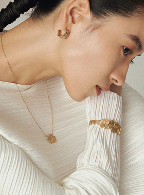 HERBE合璧 松间团松朵朵手镯手工工艺开口镯复古金色时尚通勤百搭