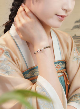 【普陀山祝福】绿檀木纯银手链