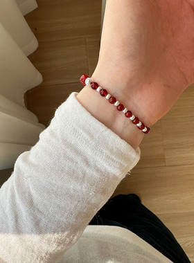 好运红玛瑙纯银串珠水晶手串