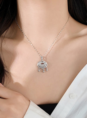 纯银平安锁项链送女友礼物