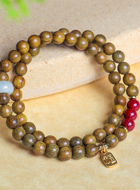 绿檀佛珠和田玉水晶双圈叠戴手串