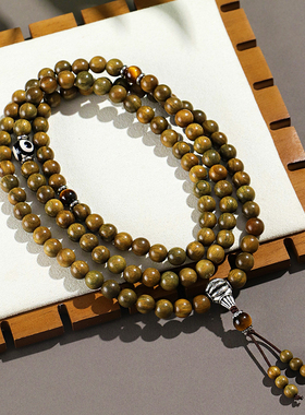 老料绿檀木质念珠108颗佛珠手串