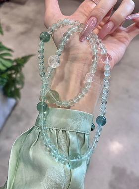 【普陀山祝福】绿阿塞白水晶手串
