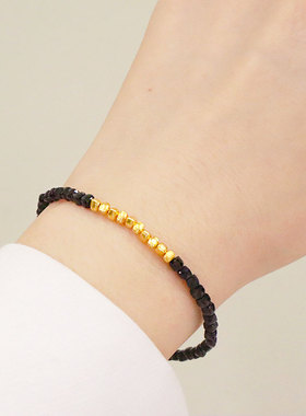 天然黑曜石碎银几两转运手链