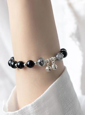 黑曜石发晶转运铃铛手链