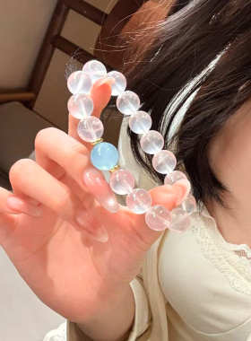 【普陀山祝福】粉水晶海蓝宝手串