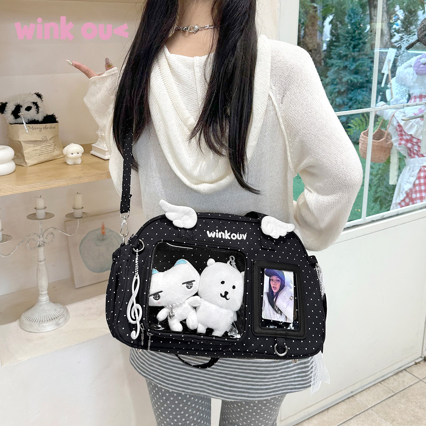 winkouv小食量单肩外出小痛包日常款追星波点吧唧斜挎包15cm娃包,淘宝优惠券,粉丝福利购,淘宝优惠卷