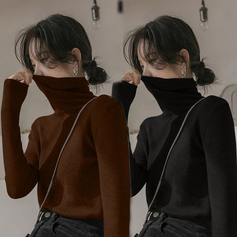 秋冬美拉德打底衫女慵懒风修身显瘦保暖长袖T恤大码内搭外穿上衣 - 图3