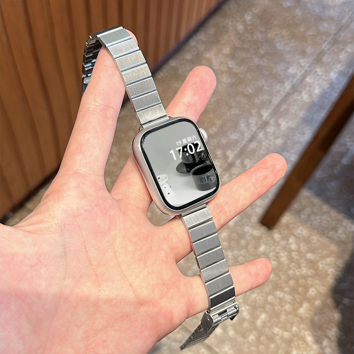 【竹节方块】适用applewatch金属表带iwatch星光色表带S9/8带扣不锈钢表带可调节表带苹果手表SE/7/6/5/4代夏