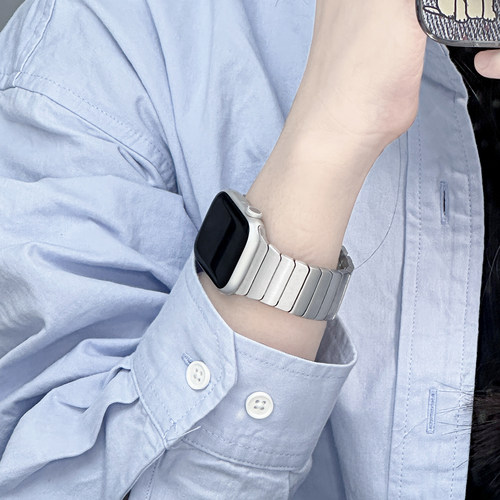 适用applewatch9一株链式蝴蝶扣金属表带苹果手表S11不锈钢iwatch10/8/7/6/5/4/SE/Ultra2套装女气质星光表带 - 图0