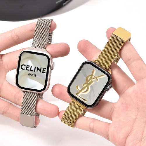 适用苹果手表S11applewatchS11/10/9小蛮腰米兰尼斯纤细表带iwatch8/7/6/5高级金属不锈钢SE表带壳套装小众女 - 图0