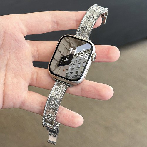 适用applewatchS11布契拉提四叶草手镯金属表带iwatch10/9/8/7/6复古质感苹果手表ultra小众不锈钢腕带SE女夏 - 图1