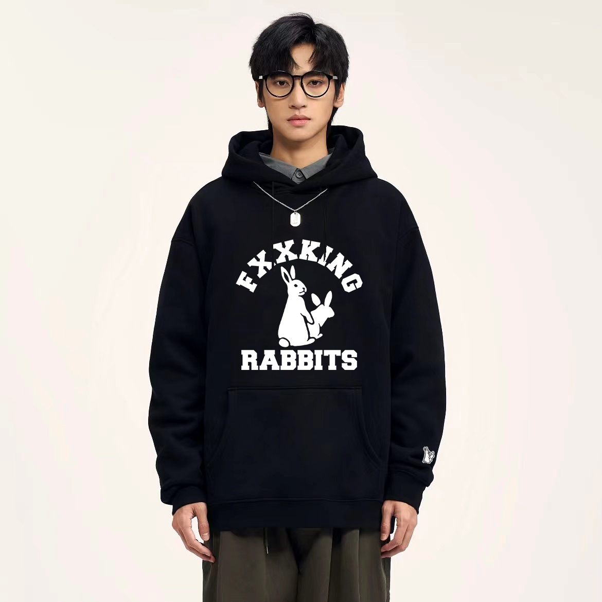 #FR2头狂 College Logo Hoodie日系男女情侣纯棉秋冬连帽卫衣帽衫-图1