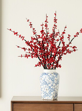 新仿真红果子发财果年宵花冬青果仿真花圣诞果家居装饰摆件福桶