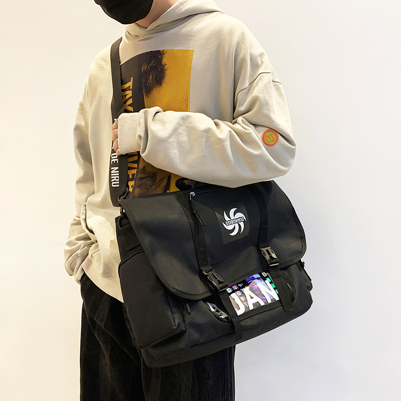日系斜挎包男潮牌大容量单肩包机能工装书包斜背包学生上课通勤包,淘宝优惠券,粉丝福利购,淘宝优惠卷