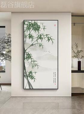 网红新式玄户关中装饰竹画原木风入正对门廊过道子挂画寓意竹报平