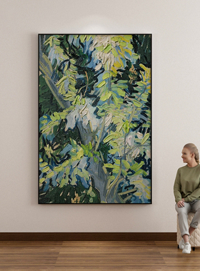 网红纯手绘油画抽象创意绿色植装饰画玄背景墙壁物艺术客厅落关地