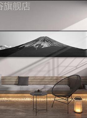 网红富士山客壁画沙背发景面细厅窄长景条装饰画山墙脉风卧室床头