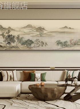 网红湖山春景暖图画新中式客厅沙发靠山壁墙画茶幅室背横水墨挂国