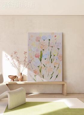 网红奶油抽关花卉风厚肌理手画绘油画客厅装饰粉红色花象朵入户玄