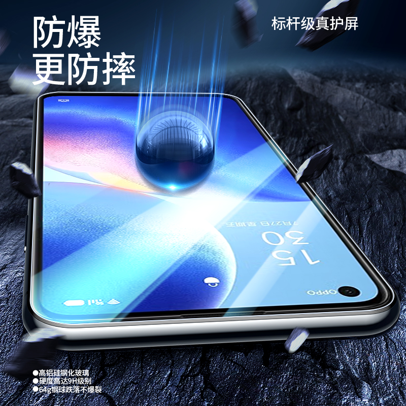 适用opporeno5钢化膜reno5k手机膜opporeon55g全屏opopreno5pro十oppreno5黑边opporone蓝光pegm10屏幕5g保护 - 图0