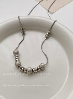 简约长款可调节串珠钛钢项链女气质轻奢高级感抽拉式圆球毛衣链