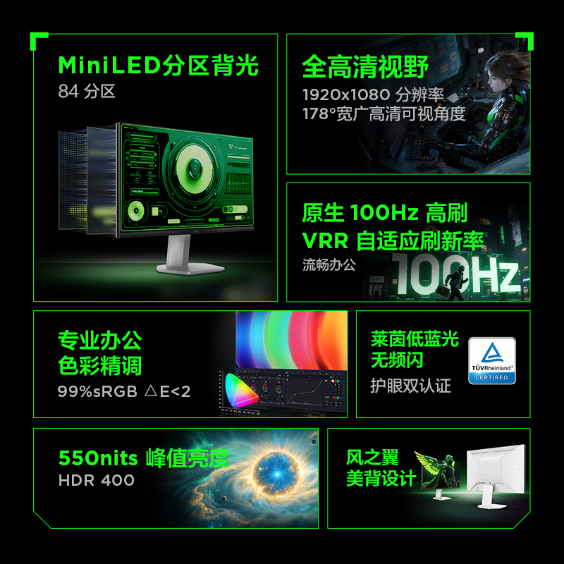 雷鸟F5 23.8英寸100Hz高刷96%DCI-P3 HDR400 84分区MiniLED显示器 - 图0