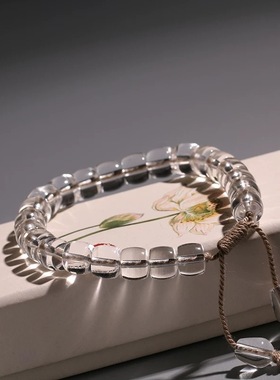 10A级东海白色水晶直切桶珠手链伸缩绳男女款单圈招财手串情侣款