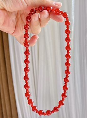 许我耀眼赵露丝同款天然红玛瑙手串女款单圈手链本命年转运珠手饰