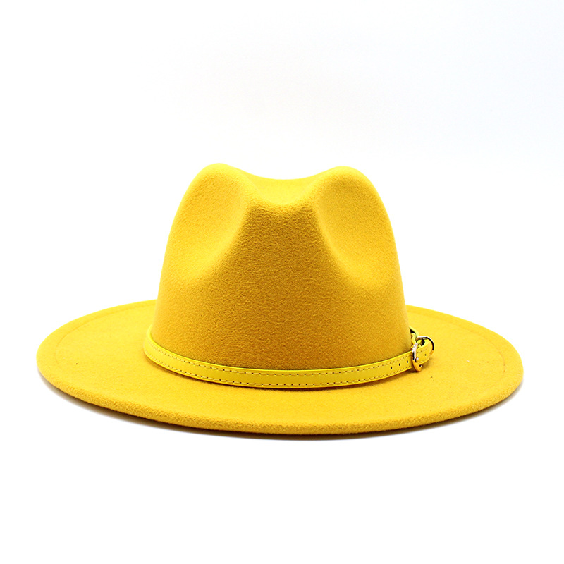 2020 Unisex Men Women 18 colors Fedora Hat With Belt Wide Br - 图2