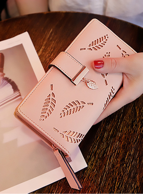 Women Wallet PU Leather Purse Female Long Wallet Gold Hollow