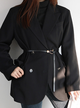 Metal Buckle Thin Belt Fashion Wild Women Leather Belt Black