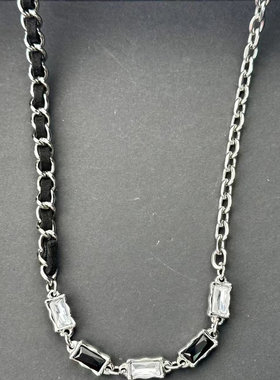 NG皮绳宝石拼接钛钢项链男款百搭