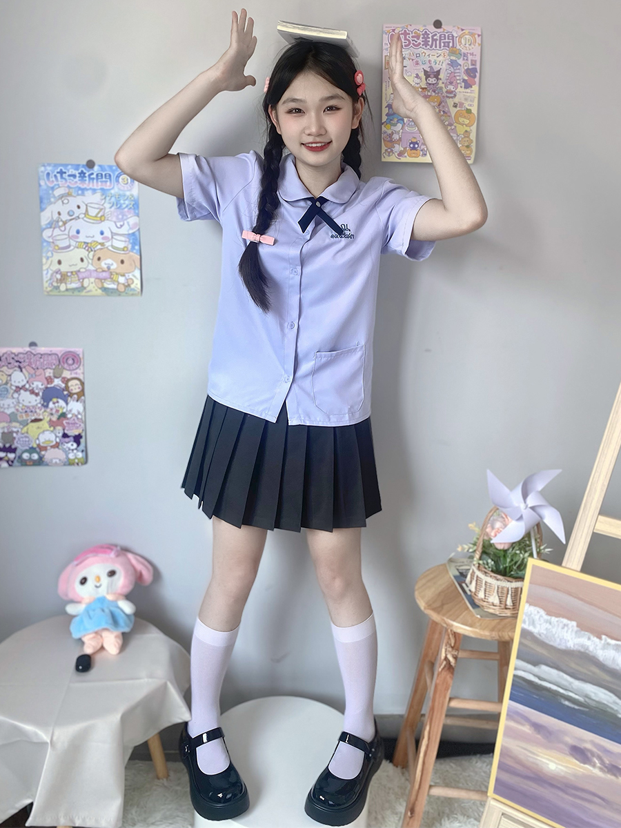 娃娃领白衬衫女夏季短袖jk制服套装学院风两件套学生裙子泰国校服-图0