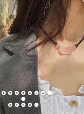 彩眼黑曜石情侣貔貅项链粉晶貔貅