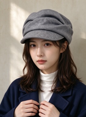 秋冬日系显脸小保暖贝雷帽女