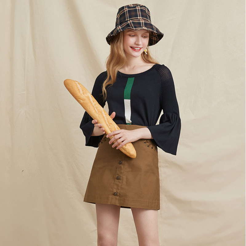 艾格纯棉a字裙短款2023夏季半身裙 艾格旗舰半身裙