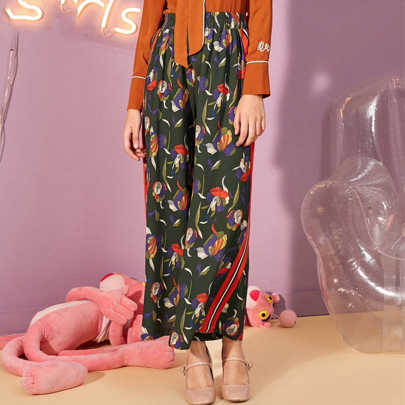 艾格2023夏季新款女装松紧腰阔腿裤 艾格旗舰休闲裤