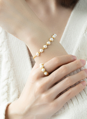 JCJ时装珠宝HighJewelPlay系列925银五粒米白珍珠戒指手链