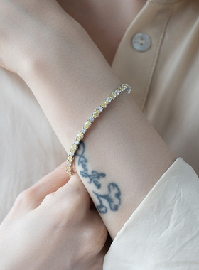 JCJ时装珠宝HighJewelPlay系列925银黄色椭圆锆石手链软手镯