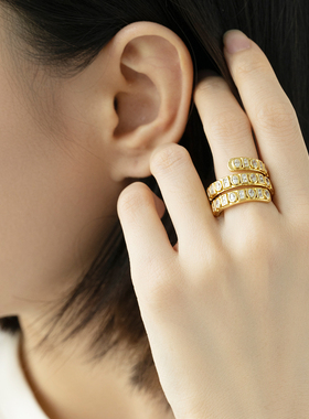 JCJ时装珠宝HighJewelPlay系列925银公主方椭圆锆石多圈环绕戒指