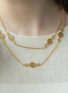 JCJ时装珠宝HighJewelPlay系列925银金色花丝感90cm长项链新中式