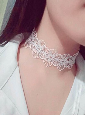 遮颈纹弹力性感绑带款项圈独特装饰丝带气质黑白蕾丝颈带镂空脖饰