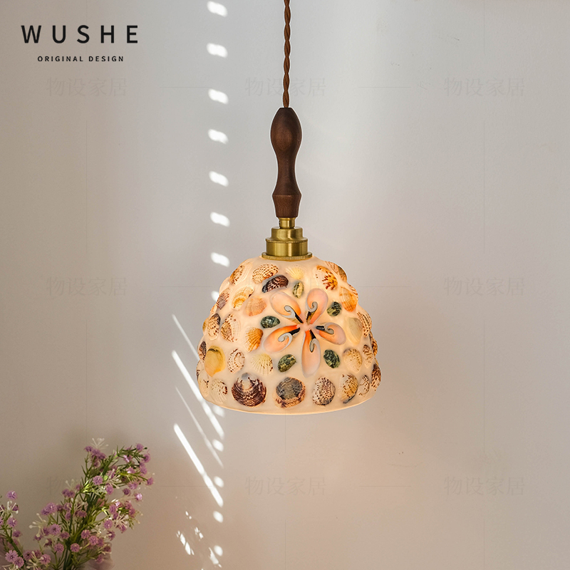 法式复古彩色玻璃贝壳餐厅吊灯美式中古蒂凡尼地中海日式过道吧台 - 图1